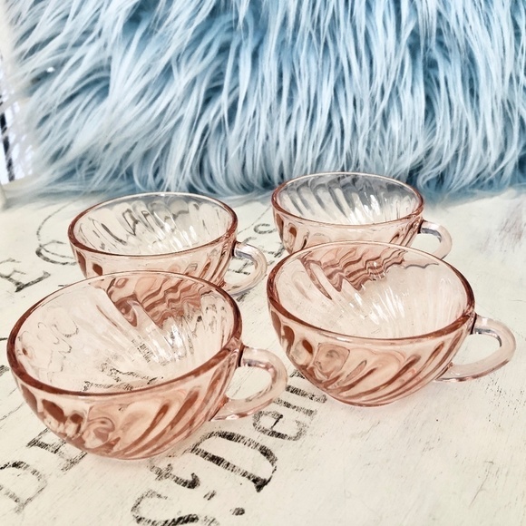 Arcoroc of‎ France, Rosaline, Pink Swirl, Demitasse, Cup and Saucer, Set of 4 - Picture 4 of 11